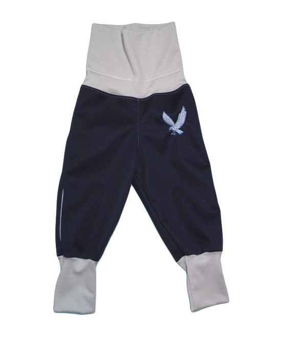GAJI / Nohavice softshell s flisom výšivka - tm.modrá