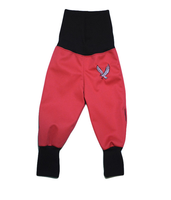 GAJI / Nohavice softshell s flisom výšivka - červená