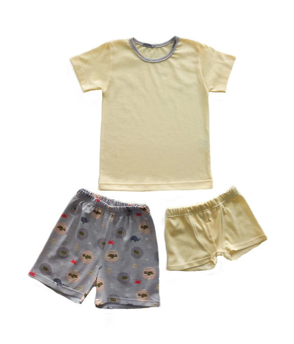 GAJI / Súprava chlapčenská/tričko + kraťasy + boxerky - maslová