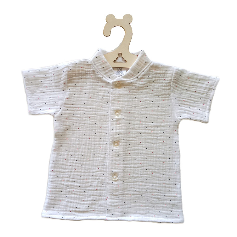 GAJI / Košeľa so stojačikom krátky rukáv mušelín - biela bodka