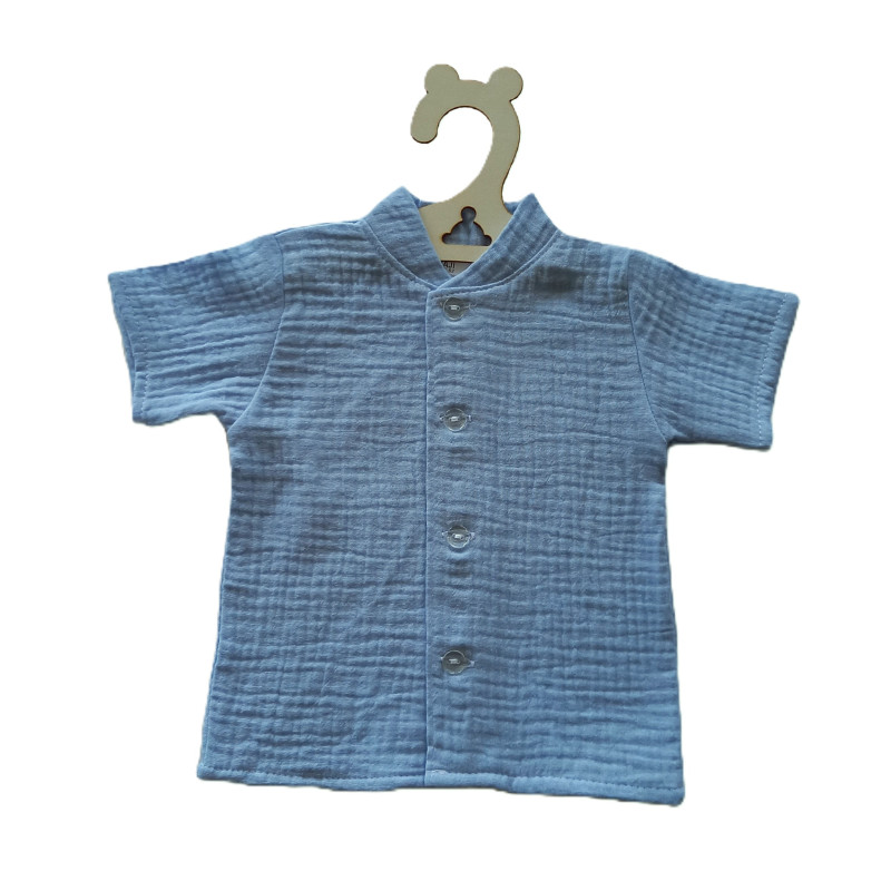 GAJI / Košeľa so stojačikom krátky rukáv mušelín - modrá