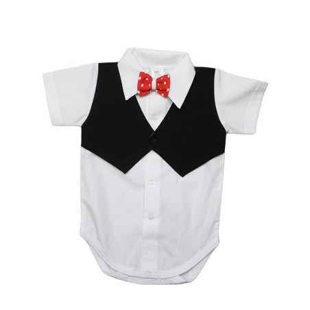 GAJI / Body košeľa s všitou vestičkou krátky rukáv, motýlik - čierna2