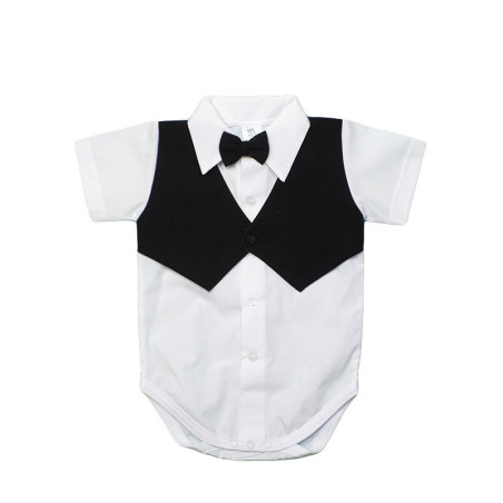 GAJI / Body košeľa s všitou vestičkou krátky rukáv, motýlik - čierna