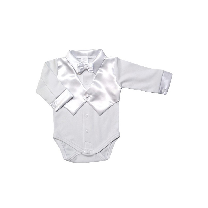 GAJI / Body košeľa s všitou vestičkou dlhý rukáv, motýlik - biela