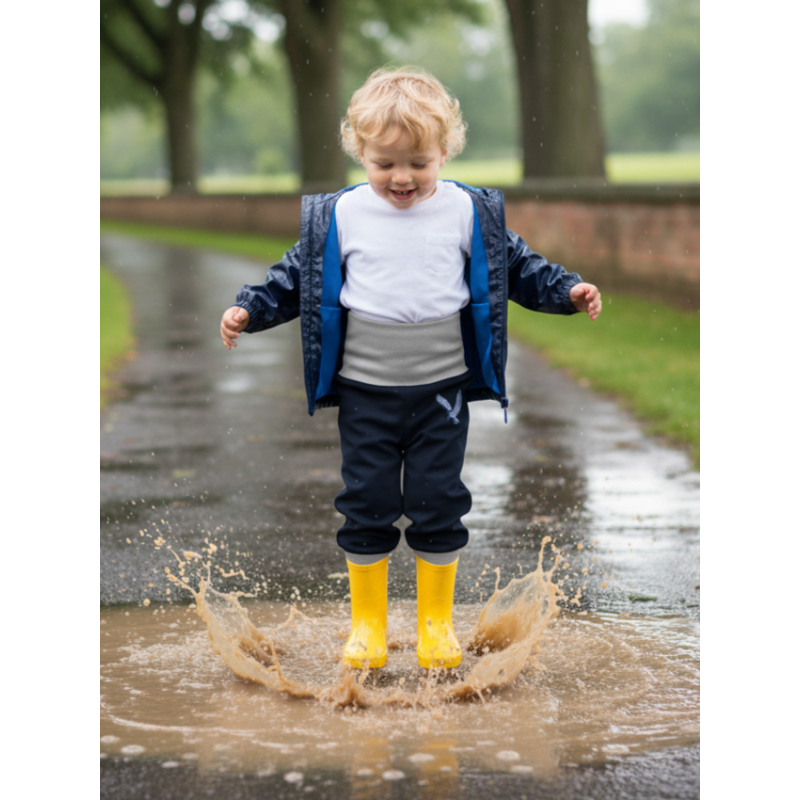 GAJI / Nohavice softshell s flisom výšivka - tm.modrá