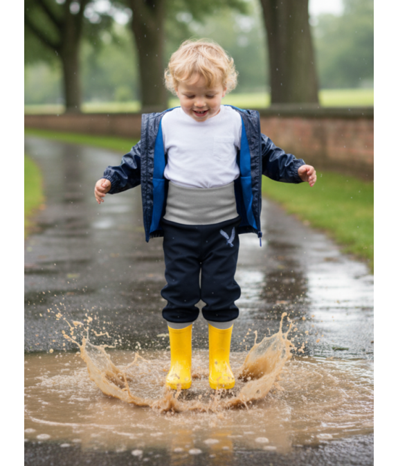 GAJI / Nohavice softshell s flisom výšivka - tm.modrá