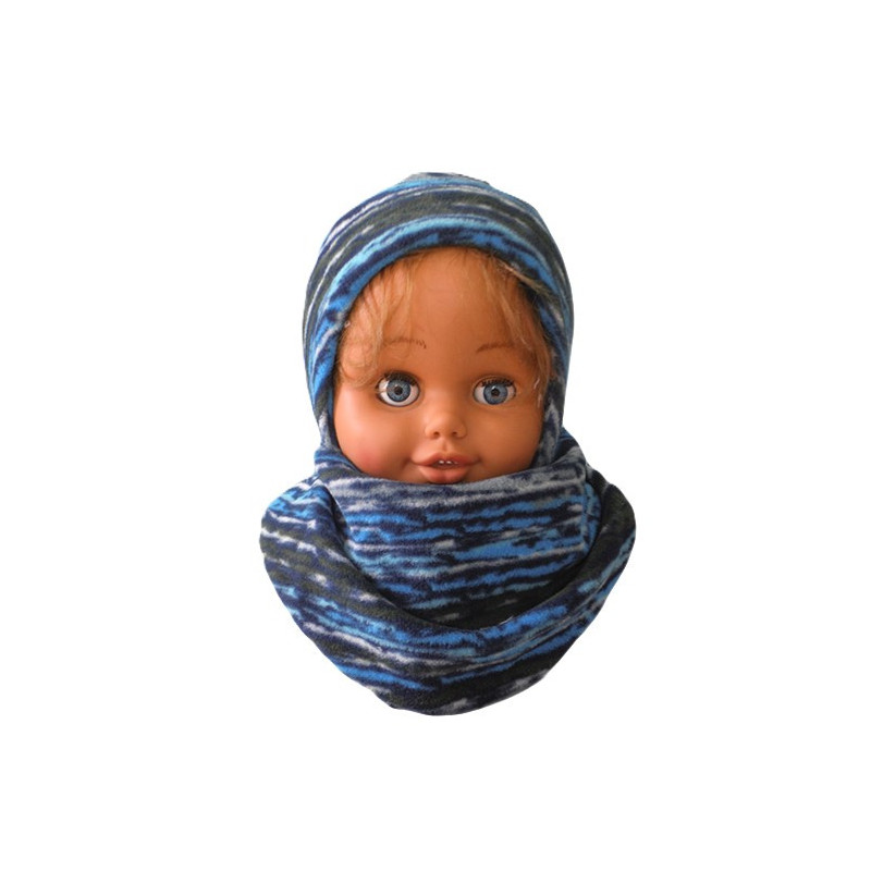 GAJI / Čiapka + nákrčník flis - tyrkysový melír