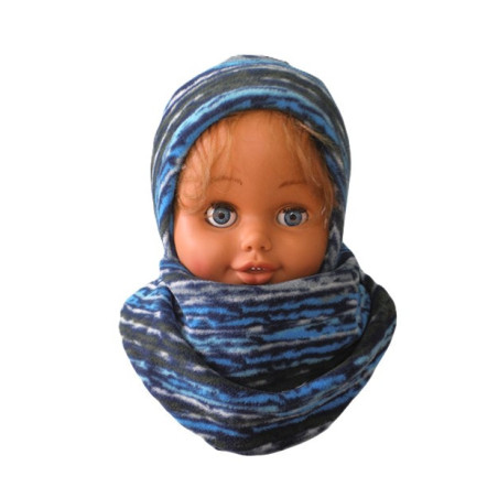 GAJI / Čiapka + nákrčník flis - tyrkysový melír