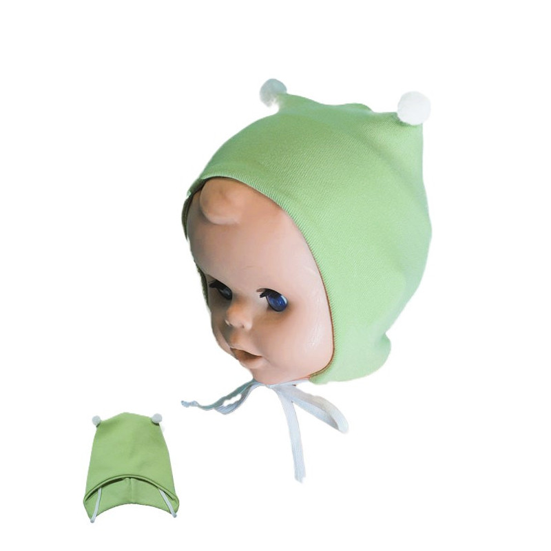 GAJI / Čiapka s bambuľkami obojlíc - pistaciová