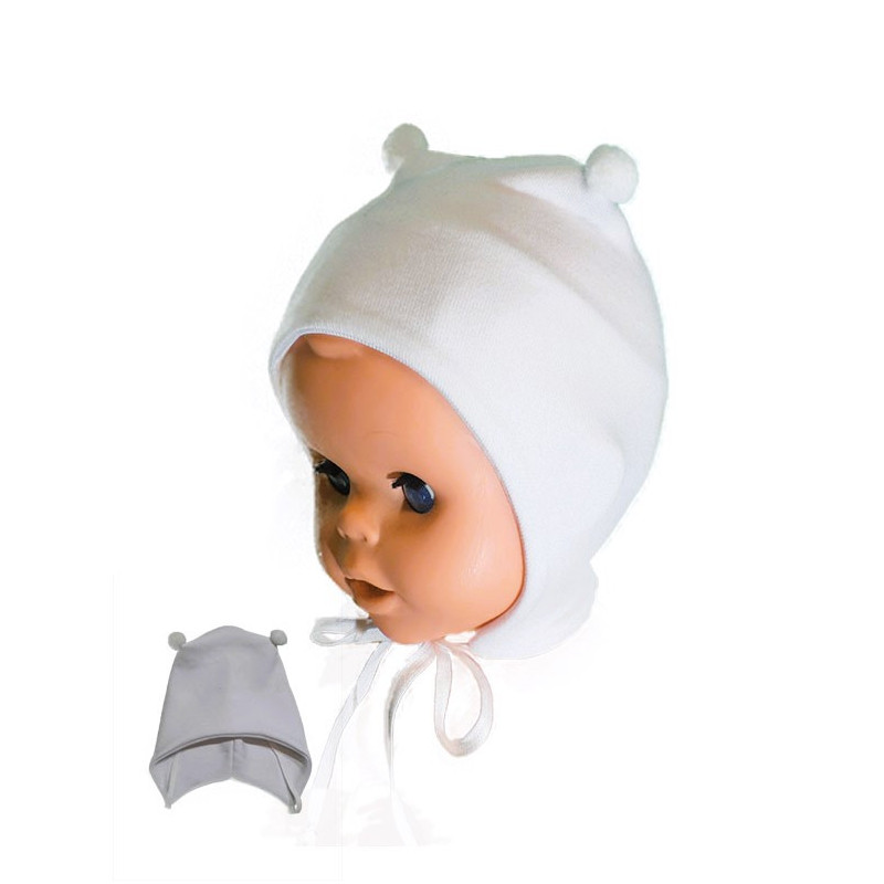 GAJI / Čiapka s bambuľkami obojlíc - biela