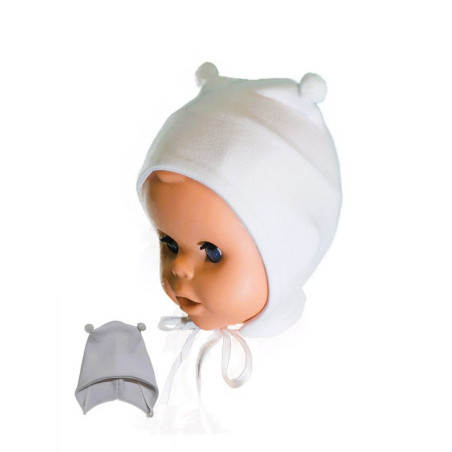 GAJI / Čiapka s bambuľkami obojlíc - biela