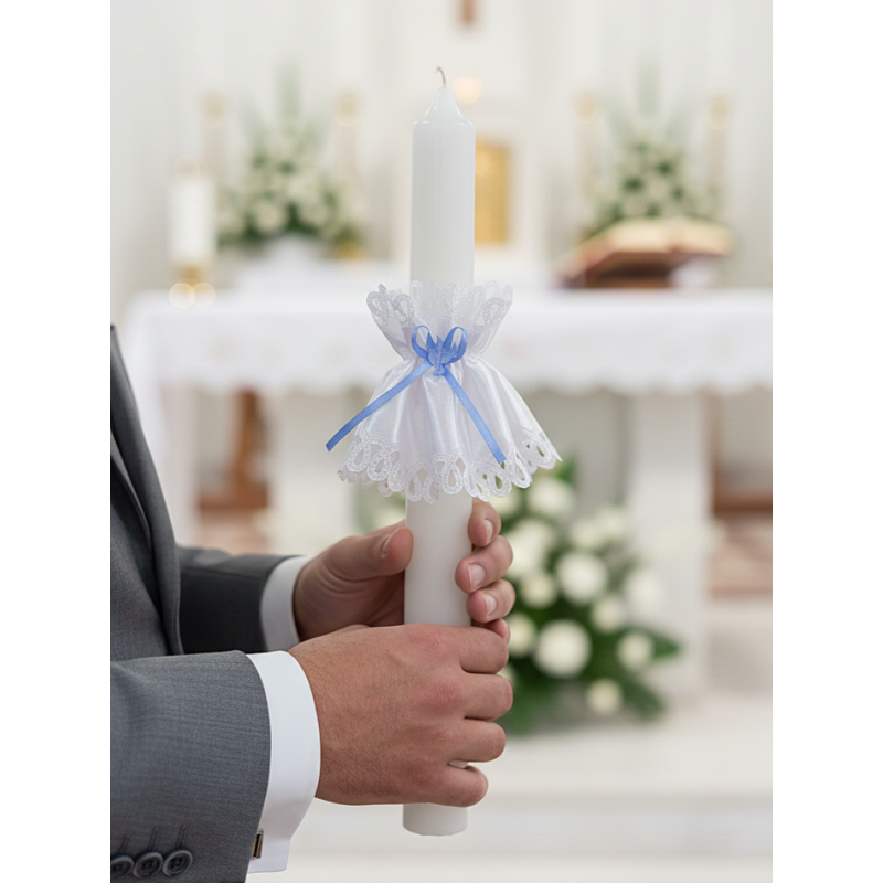 GAJI / Ozdoba sviečky na krst satén - modrá