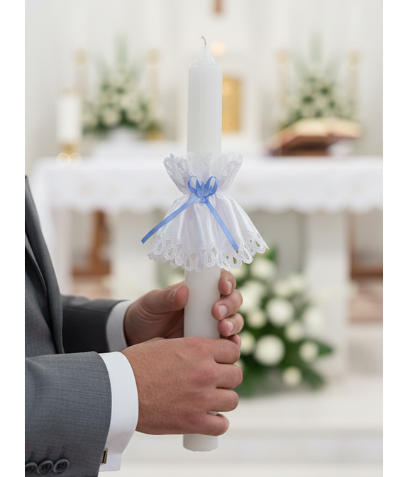 GAJI / Ozdoba sviečky na krst satén - modrá