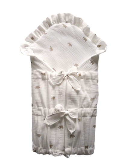 GAJI / Zavinovačka mušelín fodra - biela s medveďom