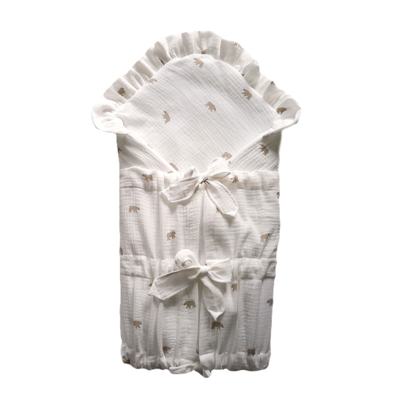 GAJI / Zavinovačka mušelín fodra - biela s medveďom