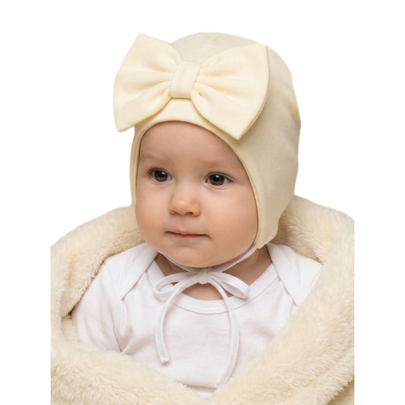 GAJI / Čiapka s mašľou obojlíc - maslová