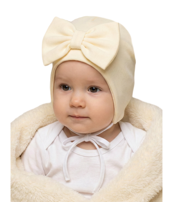 GAJI / Čiapka s mašľou obojlíc - maslová