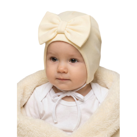 GAJI / Čiapka s mašľou obojlíc - maslová