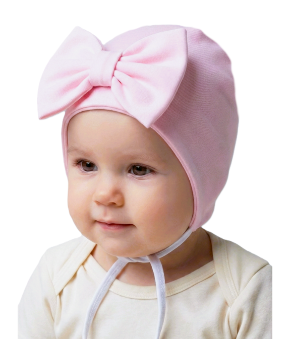 GAJI / Čiapka s mašľou obojlíc - sv.ružová