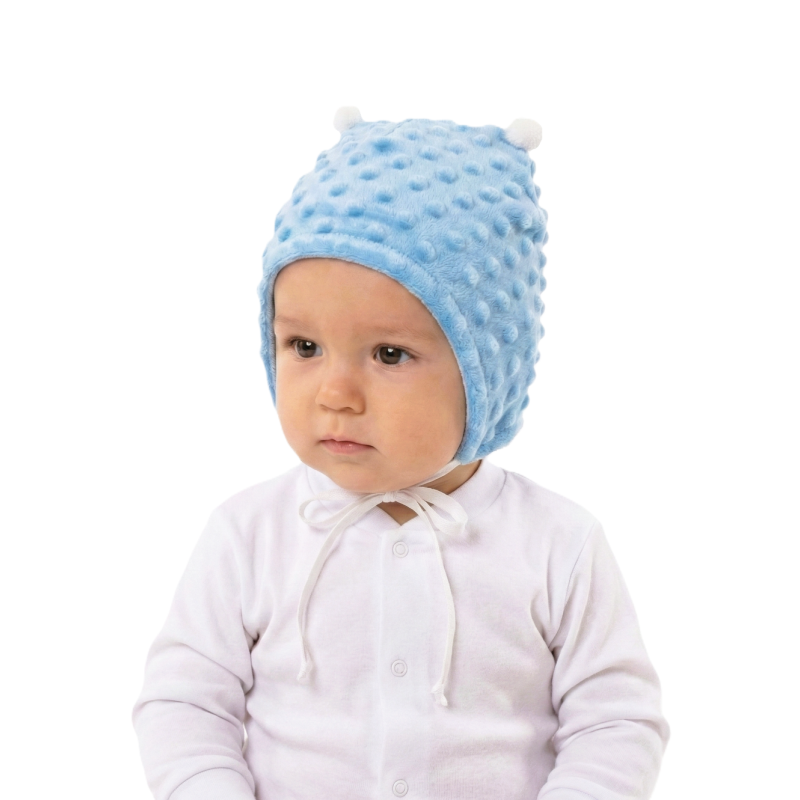 GAJI / Čiapka s bambuľkami minky - modrá