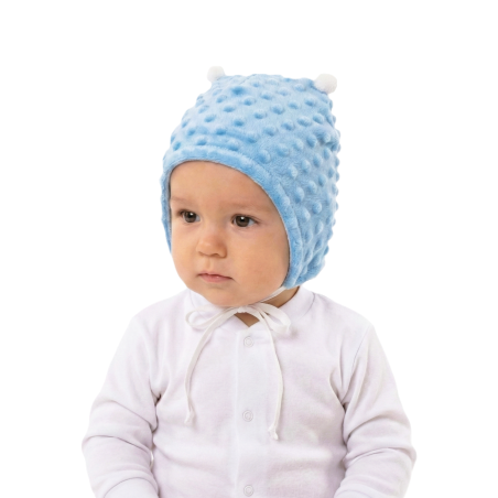 GAJI / Čiapka s bambuľkami minky - modrá