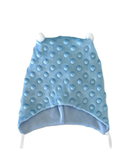 GAJI / Čiapka s bambuľkami minky - modrá