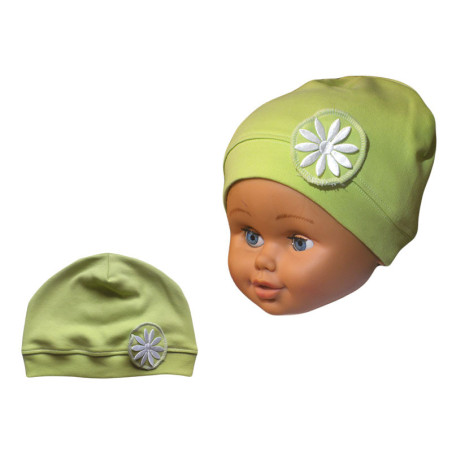 Čiapka s kvietkom - pistáciová /v.86/