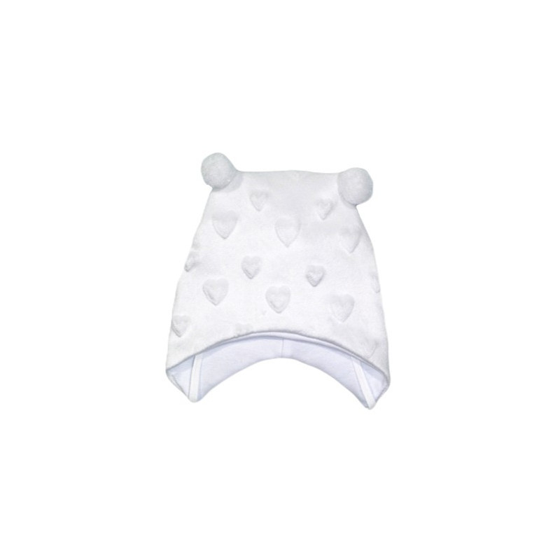 GAJI / Čiapka s bambuľkami minky - biela srdcia