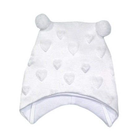 GAJI / Čiapka s bambuľkami minky - biela srdcia