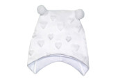 GAJI / Čiapka s bambuľkami minky - biela srdcia