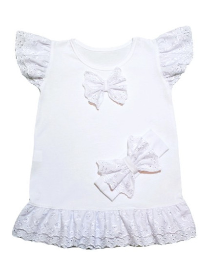 Šaty sviatočné s volánmi a čelenkou - biela /v.86/