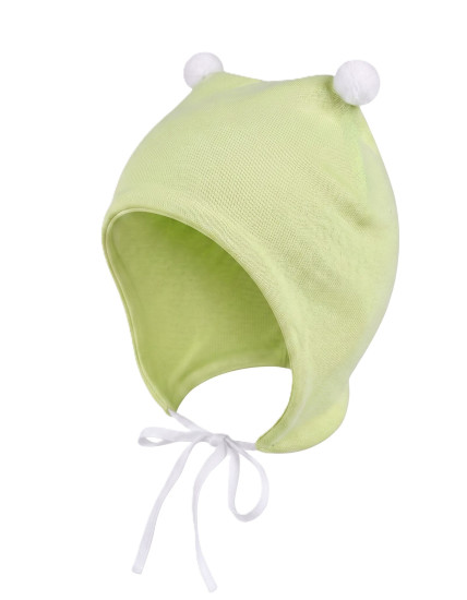 GAJI / Čiapka s bambuľkami obojlíc - pistaciová