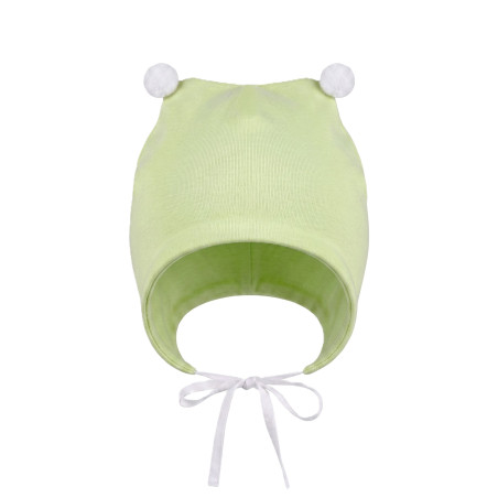 GAJI / Čiapka s bambuľkami obojlíc - pistaciová