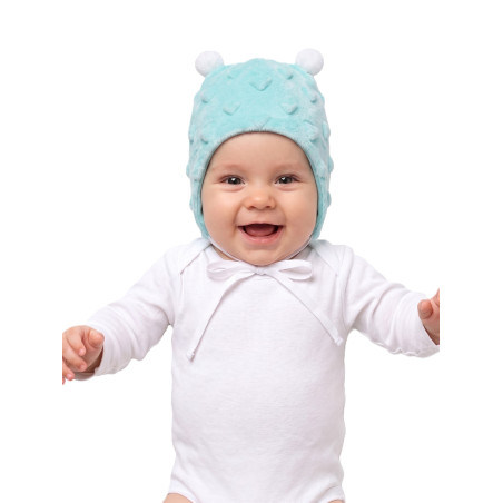 GAJI / Čiapka s bambuľkami minky - tyrkys srdcia