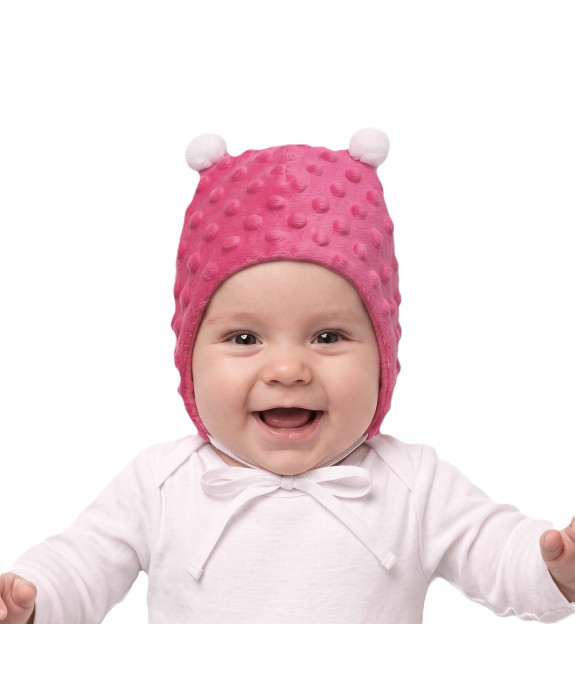 GAJI / Čiapka s bambuľkami minky - ružová